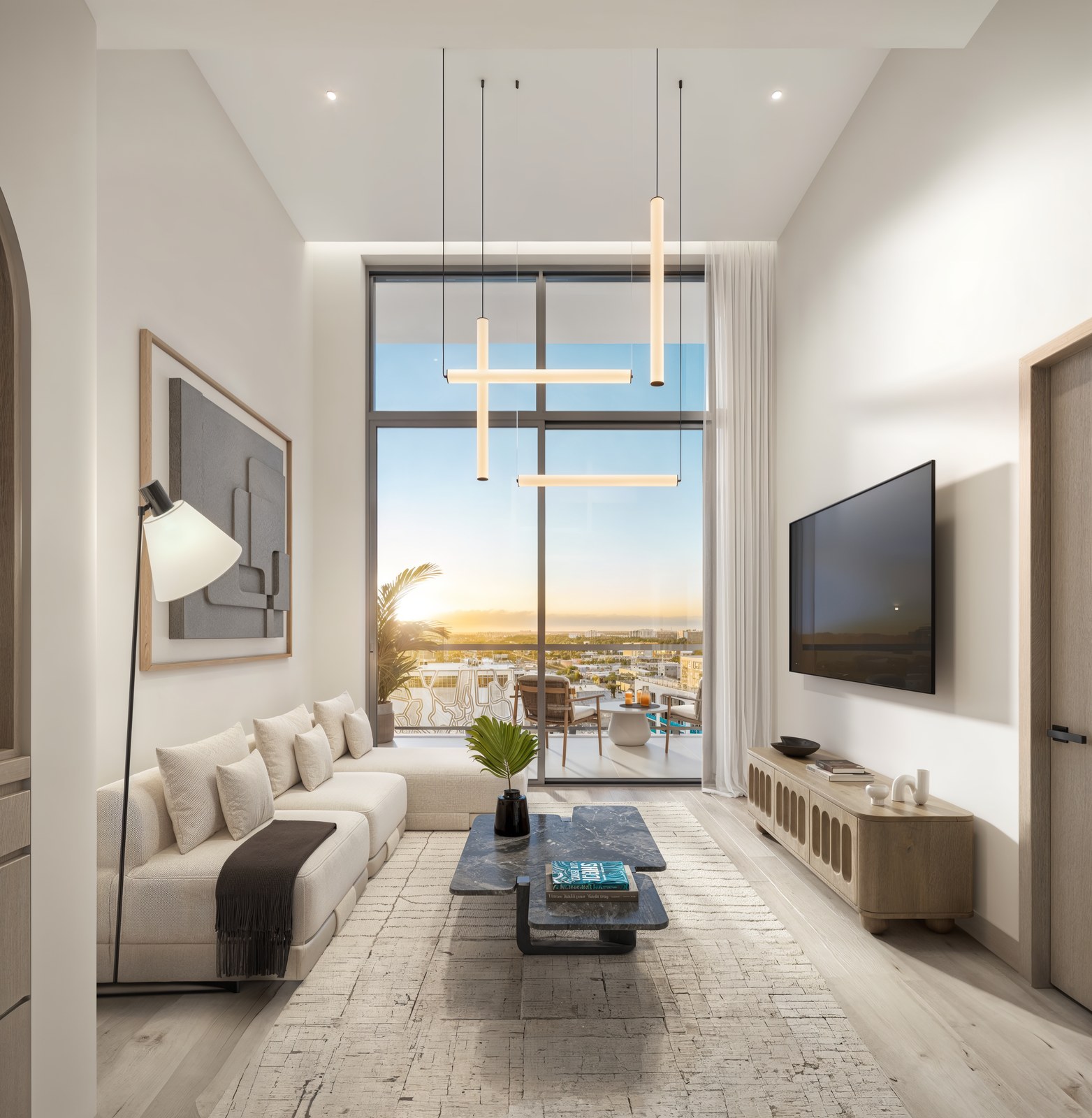 Wynwood 26 living room and balcony, developer rendering